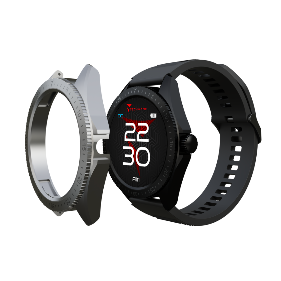 TECHMADE Smartwatch Rocks 2.0 con Cover Intercambiabili Cinturino Nero Cover Nera e Silver